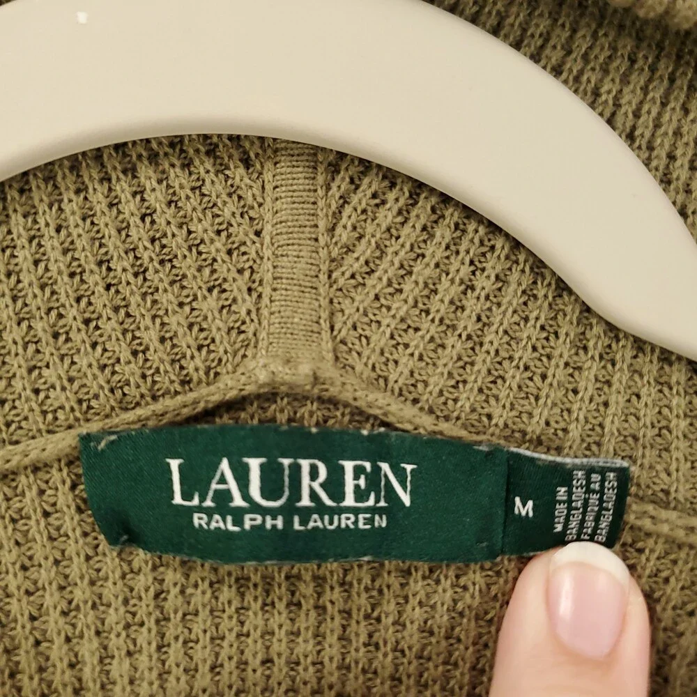 Ralph Lauren Waffle Knit Hoodie Womens Medium Green Hooded Pullover Drawstring - Picture 5 of 11
